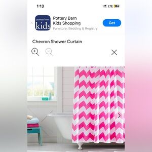 New Pottery barn Kids pink and white chevron shower curtain 84”